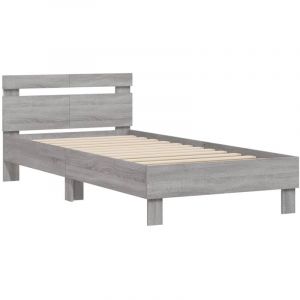VidaXL Cadre de Lit T&ecirc;te de Lit et Lumi&egrave;res LED, Lit Simple avec Sommier &agrave; Lattes, Lit Adulte, Meuble de Chambre, Moderne, Sonoma Gris 100x200 cm