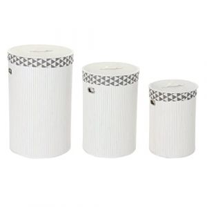 Panier à linge Dkd Home Decor Blanc Lot Polyester Bambou (38 x 38 x 60 cm) (3 Pièces)