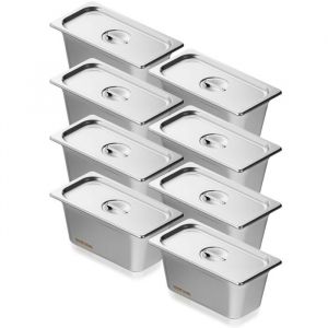 VEVOR Bac Gastronorme GN 1/3 Lot de 8, Récipient Inox pour Bain-marie 0,8 mm d'Épaisseur, Bac Inox Alimentaire avec Couvercle 14,8 cm de Profondeur, pour Chauffe-plats, Réfrigérateur, Restauration