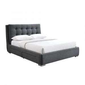 Lit double en tissu gris foncé avec 2 tiroirs 160x200 cm