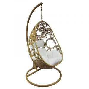Fauteuil suspendu en r&eacute;sine tress&eacute;e naturel clair et coussin blanc - MAKAHA de MYLIA