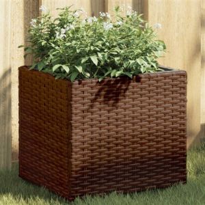 VidaXL Jardinière marron 36x30x32 cm résine tressée, jardinière d'extérieur, bac à fleurs, bac à tomates, jardinière de terrasse