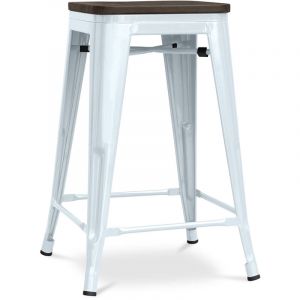 Tabouret De Bar - Design Industriel - Bois Et Acier - 60cm -Metalix Bleu Gris