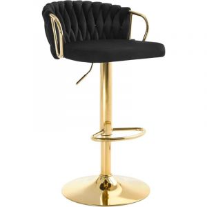 Woltu - Tabouret de Bar Tabouret Pivotant à 360°, Hauteur Réglable, Velours + Métal, Noir