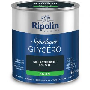 Ripolin Peinture Laque Glycéro Intérieure/Extérieure - Boiseries et Structures Métalliques - Résistance Accrue - Durabilité Remarquable - Gris Anthracite Ral 7016 - Satin - 0,5L