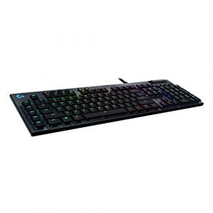 Logitech G Lightsync 815 Clavier de jeu mécanique filaire RVB avec commutateurs GL-Clicky à profil bas, 5 touches G programmables, passe USB, commandes multimédia dédiées, disposition QWERTY UK – Noir