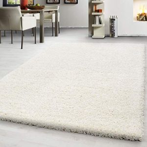 Teppium Uni Tapis de Salon Shaggy Uni Tapis Cr&egrave;me 140x200 cm Chambre Tapis Poil Long Moelleux et Doux