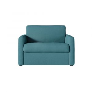 Loungitude Fauteuil convertible couchage 70x190cm tissu bleu canard matelas 13cm