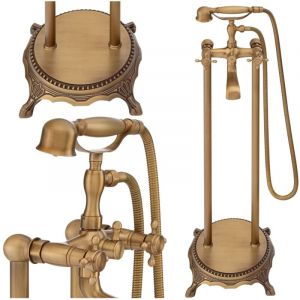 Desconocido Silla élégant Robinet de Baignoire retro sur pied avec inverseur et bec rotatif, Ancien doré