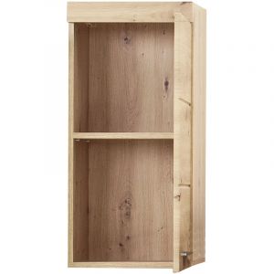 Pegane Armoire murale, meuble haut de salle de bain coloris chêne à noeuds et blanc brillant -Longueur 37 x hauteur 77 x profondeur 23 cm -