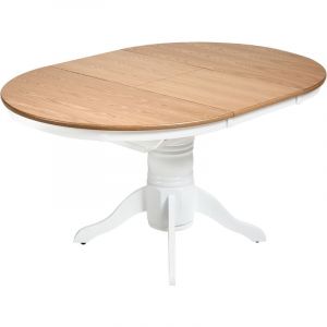 Beliani Table de Salle &agrave; Manger Extensible en Fr&ecirc;ne 106/150 cm Marron Clair Akron