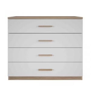 Image de Terre de Nuit Commode 4 tiroirs imitation ch&ecirc;ne bross&eacute;/blanc CO129 - Blanc