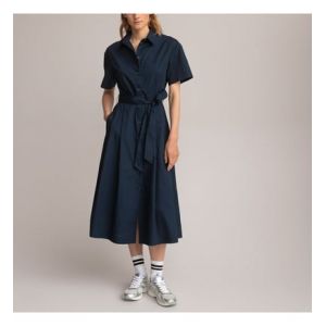 Image de Robe-chemise longue, ceinture &agrave; nouer