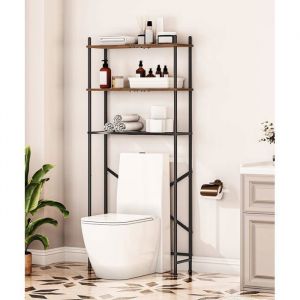 HOOBRO Étagère de Toilettes, Étagère de Salle de Bain à 3 Niveaux, Étagère WC, Étagère de Rangement, Gain de Place, pour Salle de Bain, Toilettes, Buanderie, Rustique et Noir EBF63TS01
