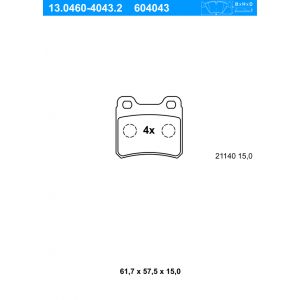 ATE Jeu de 4 plaquettes de frein à disque OPEL CALIBRA (13.0460-4043.2)