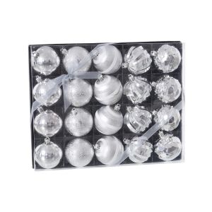 Wadiga Set de 20 boules de Noël argentées décorées 6cm