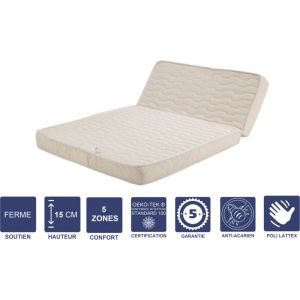 Literie Julien Matelas Ferme Pour tous BZ 140x200 x 15 cm D&eacute;coupe ise 60 cm 5 zones de Confort Noyau Poli Lattex HR Derni&eacute;re G&eacute;n&eacute;ration