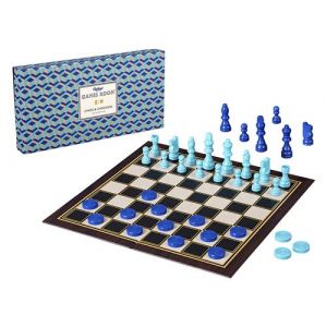 Wild And Wolf Ridley`s AGAM082 Cl ic 2 in 1 57Piece C ss & C ckers Folding Family Board Game, Ages 8+, Blue