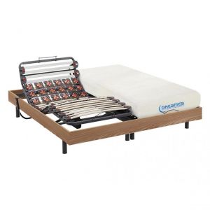 Lit &eacute;lectrique relaxation lattes et plots matelas m&eacute;moire forme dionysos de dreamea moteurs okin c ne naturel 2 x 90 x 200 cm Naturel clair