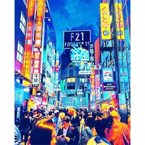 Broderie diamant : Tokyo Shibuya - toile tendue sur chassis
