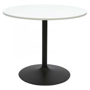 Miliboo Table à manger design ronde blanche et métal noir D90 cm CALISTA