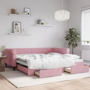 VidaXL Lit de jour avec gigogne et tiroirs rose 100x200 cm velours