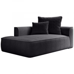 Vente-unique - Méridienne gauche en velours côtelé grosses côtes noir pineta