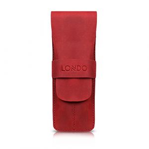 Londo &Eacute;tui en Cuir V&eacute;ritable pour Stylos et Crayons avec Rabat Pliant, Trousse de Bureau &ndash; Deux Compartiments