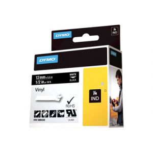 Dymo 1805435 - Ruban d%u2019&eacute;tiqueteuse Vinyl tape blanc / noir 12 mm x 5,5 m