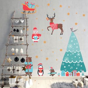 Stickers Noël animaux joyeux 165 x 110 cm