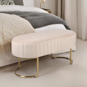 Cotecosy Banquette élégante matelassée Philomena pieds métal doré et Velours Beige