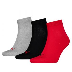 Puma Quarter en Coton recyclé uni Chaussette, Noir/Rouge, 35-38 (Lot de 3) Mixte