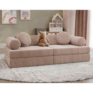 Ines - canapé droit 2 places en velours côtelé - rose