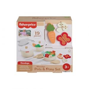 Image de Fisher-Price Coffret Marmites et Casseroles en Bois pour Jeu d’Imitation, 19 pièces en Bois, pour Enfants de 3 Ans et Plus, HXT83