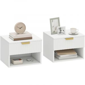 Homcom Lot de 2 tables de chevet suspendues - tiroir à fermeture douce - niche de rangement - MDF - 40x34x29cm - blanc