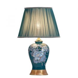 Fine Asianliving Lampe à Poser en Porcelaine Chinoise Bleue Pivoines Peintes à la Main Base en Bronze Diam33 x H 53 cm
