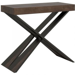 Console extensible bois marron et pieds croisés métal 40 à 196cm Diair-Support 2 pieds-3 rallonges fines