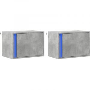 Image de VidaXL Tables de chevet murales avec lumi&egrave;res LED 2 pcs gris b&eacute;ton, table de chevet flottante, support de t&eacute;l&eacute;phone, table de chevet &agrave; LED