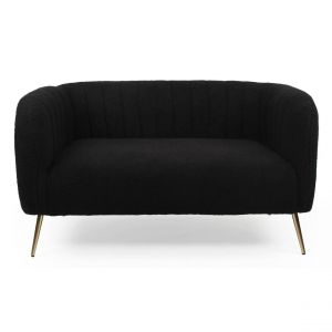 Menzzo Canapé 2 places moderne pieds métal doré et tissu bouclette noir