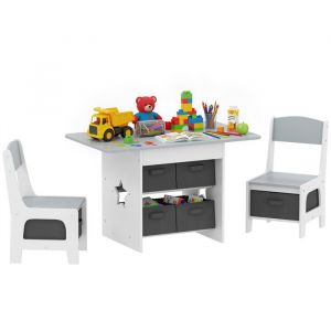 Ensemble table et 2 chaises enfant - AIYAPLAY - 6 tiroirs amovibles - pour fille gar&ccedil;on 3-8 ans - MDF - 80 x 48 x 49 cm - gris