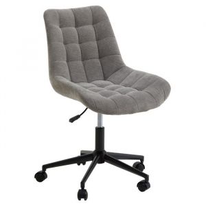 Idimex Chaise de bureau VASILO fauteil en velours côtelé gris avec piétement en métal laqué noir