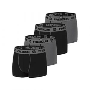 Freegun Boxer Homme Coton, Calecon Homme, Ultra-Doux, Maintien Anti-Glisse (Lot de 4), Gris, Noir, Taille S