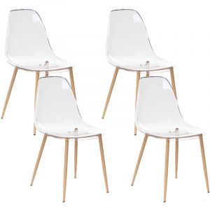 Beliani Lot de 4 Chaises de Salle &agrave; Manger Moderne Minimaliste Sans Accoudoirs Assise en Plastique Transparentes Takilma