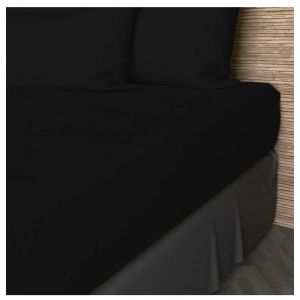 Soleil d'Ocre Drap housse en coton 57 fils 90x190 cm UNI noir, par