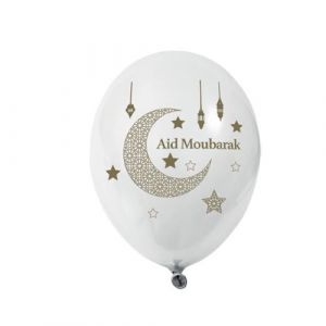 Image de 8 BALLONS LATEX IMPRIM&Eacute;S AID MOUBARAK 25 CM OR Neuf
