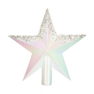 Atmosphera D&eacute;co Sapin de No&euml;l Cimier &Eacute;toile Blanc Iris&eacute; et Brillant