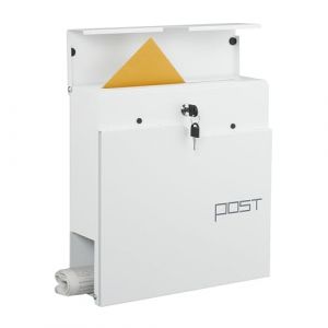 Relaxdays Boite aux Lettres, Design Moderne, en m&eacute;tal, 4 cl&eacute;s, Porte-journaux, H x L x P : 38 x 37 x 12 cm, Blanche