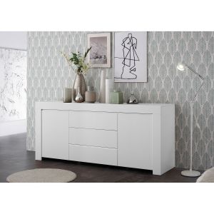home24 Subleem - Buffet 2 portes 3 tiroirs en bois Giarre blanc opaque