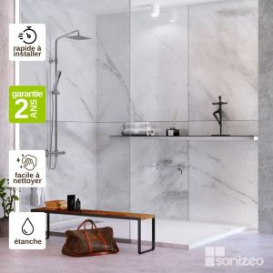 Kit de 2 Panneaux Mural Revetement Décoratif Salle de Bains Douche et WC, L120l1200.4 cm, effet marbre gris, KOBERT IN Versilia