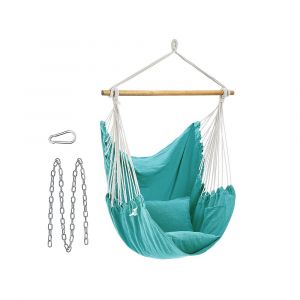 Fauteuil suspendu chaise suspendue déco maison cocooning balançoire siège avec 2 coussins chaîne en métal capacité 150 kg intérieur extérieur salon chambre turquoise 12_0001590
